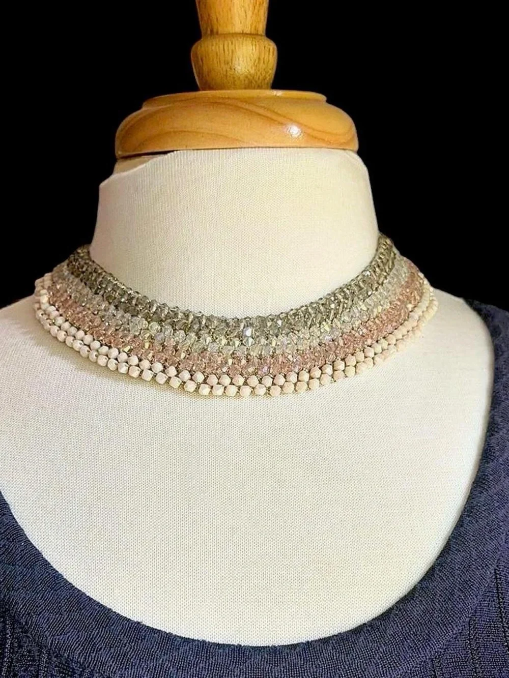 Vintage Signed RUSH by Denis & Charles Multi-Row Crystal Collar Choker Necklace